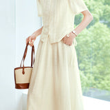 Elegant Waist Tie Short Sleeve Blouse & Skirt Two-Piece Set