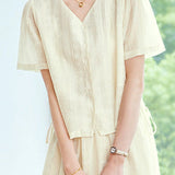 Elegant Waist Tie Short Sleeve Blouse & Skirt Two-Piece Set