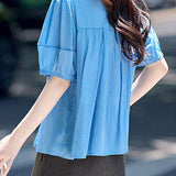 Casual Commuter Lace Trim Pleated Shirt
