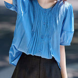 Casual Commuter Lace Trim Pleated Shirt
