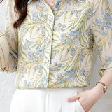 Casual Floral Lapel Seven-Point Sleeve Shirt