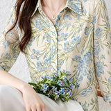 Casual Floral Lapel Seven-Point Sleeve Shirt