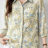 Casual Floral Lapel Seven-Point Sleeve Shirt