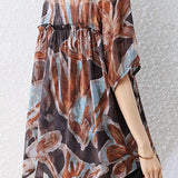 Retro Floral V-Neck Back Pleated Loose Shirt