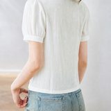 Casual Hollow Out Lace Trim V-Neck Short Sleeve Shirt