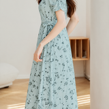 Elegant Floral Polka Dot Tie Waist Dress