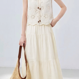Casual Hollow Out Tie Fake Two-Piece Dress
