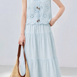 Casual Hollow Out Tie Fake Two-Piece Dress