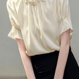 Commuter Pearl Ruffled Short Sleeve Shirt