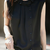 Commuter Ruffle Collar Single Breasted Sleeveless Shirt