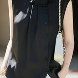 Commuter Ruffle Collar Single Breasted Sleeveless Shirt