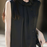 Commuter Ruffle Collar Single Breasted Sleeveless Shirt