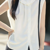 Commuter Ruffle Collar Single Breasted Sleeveless Shirt