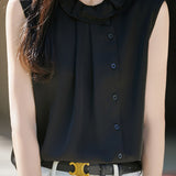 Commuter Ruffle Collar Single Breasted Sleeveless Shirt