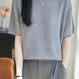 Casual Hollow Out Trim Ribbed Knit Sweater