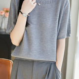 Casual Hollow Out Trim Ribbed Knit Sweater