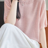 Casual Hollow Out Trim Ribbed Knit Sweater