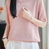 Casual Hollow Out Trim Ribbed Knit Sweater