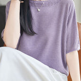 Casual Hollow Out Trim Ribbed Knit Sweater