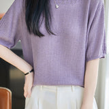 Casual Hollow Out Trim Ribbed Knit Sweater