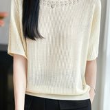 Casual Hollow Out Trim Ribbed Knit Sweater