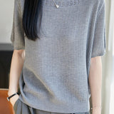Casual Hollow Out Trim Ribbed Knit Sweater