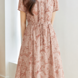 Casual Floral Accordion Pleat Waist Tie Dress