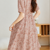 Casual Floral Accordion Pleat Waist Tie Dress