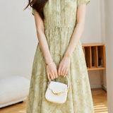 Casual Floral Accordion Pleat Waist Tie Dress