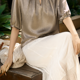 Light Luxury Commuter Pearl Collar Satin Blouse