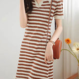 Casual Striped Lapel Knit Dress