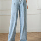 Casual Elastic Waist Straight Leg Jeans