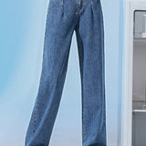 Casual Elastic Waist Straight Leg Jeans