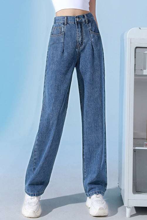 Casual Elastic Waist Straight Leg Jeans