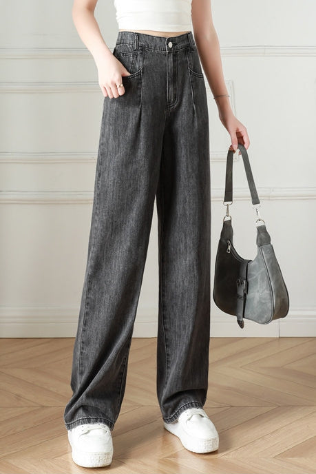Casual Elastic Waist Straight Leg Jeans