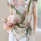 Casual Abstract Print Tie Blouse