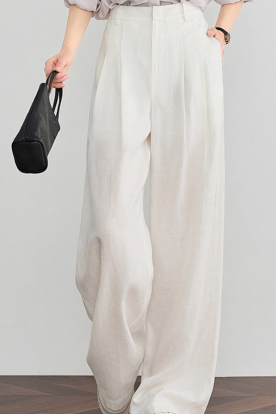 Elegant Commuter Draped Pleated Wide Leg Pants