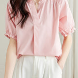 Elegant V-Neck Puff Sleeve Blouse
