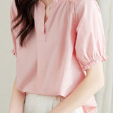 Elegant V-Neck Puff Sleeve Blouse