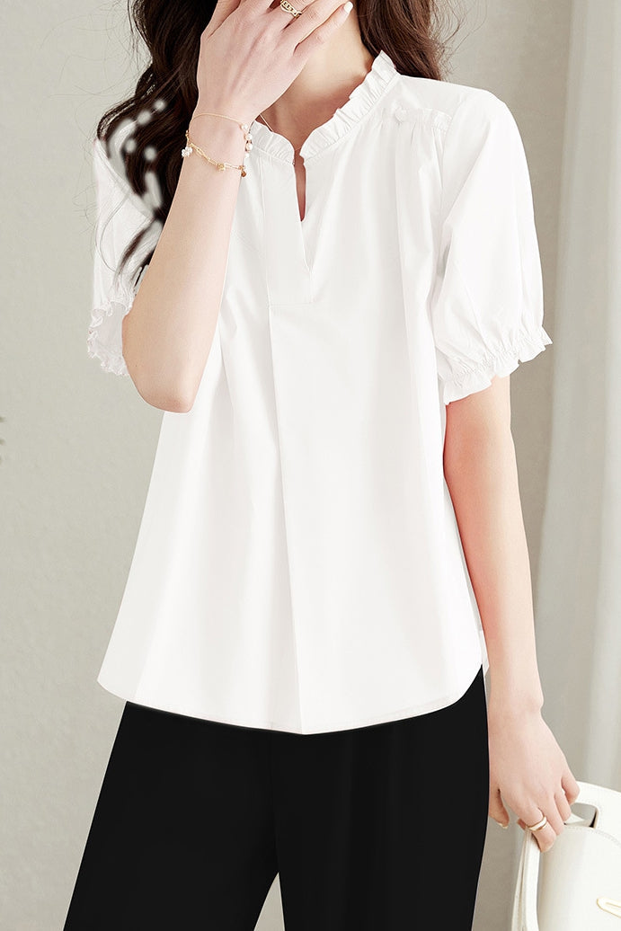 Elegant V-Neck Puff Sleeve Blouse