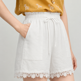Casual Drawstring Ruffle Spliced Shorts