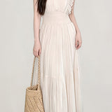 Elegant Commuter Stand Collar Sleeveless Tiered Pleated Dress