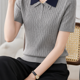 Elegant Commuter Cable Textured Contrast Collar Polo Shirt