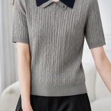 Elegant Commuter Cable Textured Contrast Collar Polo Shirt