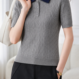 Elegant Commuter Cable Textured Contrast Collar Polo Shirt