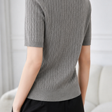 Elegant Commuter Cable Textured Contrast Collar Polo Shirt