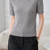 Elegant Commuter Cable Textured Contrast Collar Polo Shirt