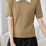 Elegant Commuter Cable Textured Contrast Collar Polo Shirt