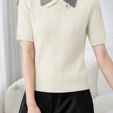 Elegant Commuter Cable Textured Contrast Collar Polo Shirt