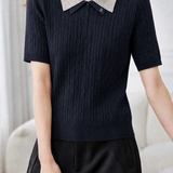 Elegant Commuter Cable Textured Contrast Collar Polo Shirt